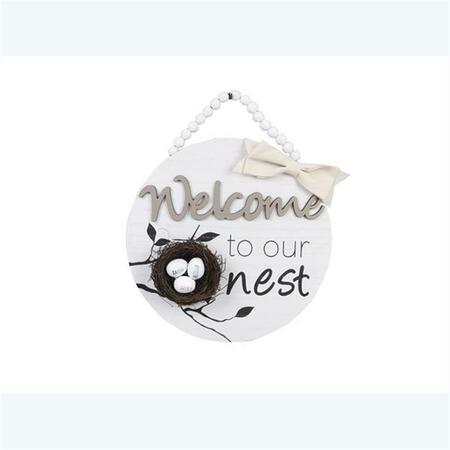 YOUNGS Wood Welcome to Our Nest Welcome Sign with Family Bird Nest & Bead Handle 21145